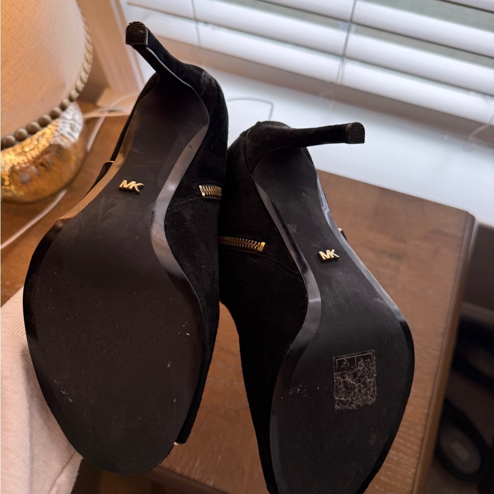 Michael Kors Black Suede Peep-Toe Booties - Picture 2 of 2